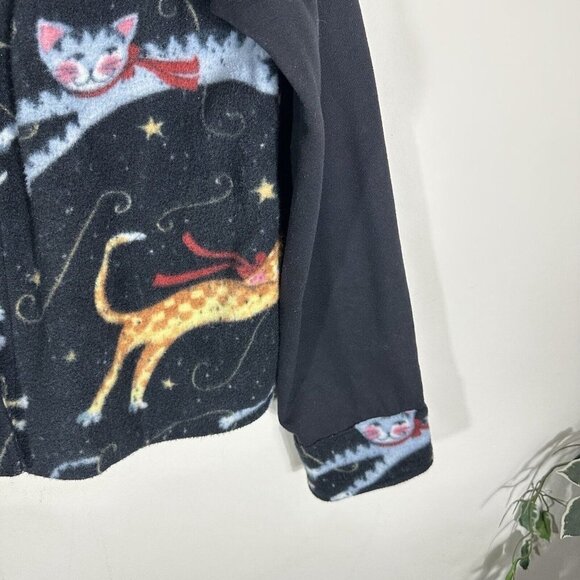 VTG 90s Womens Large L All Over Jumping Kitty Cat Print Fleece Jacket - Picture 3 of 6